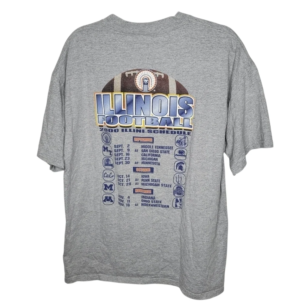 Vintage Y2K Illinois Football Fighting Illini Double Sided Graphic T-Shirt Sz XL